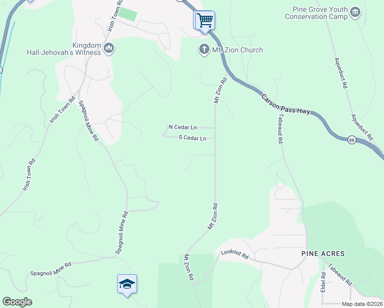 map of restaurants, bars, coffee shops, grocery stores, and more near 20120 South Cedar Lane in Pine Grove
