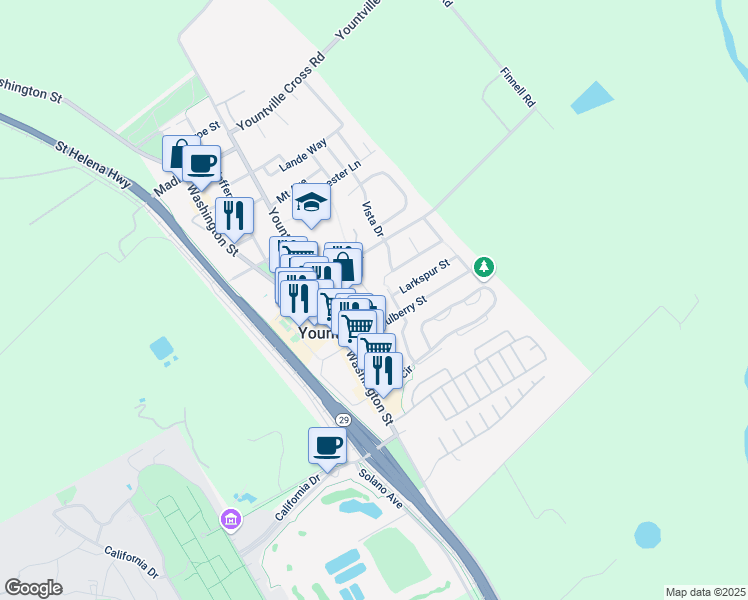 map of restaurants, bars, coffee shops, grocery stores, and more near 20 Ivy Court in Yountville