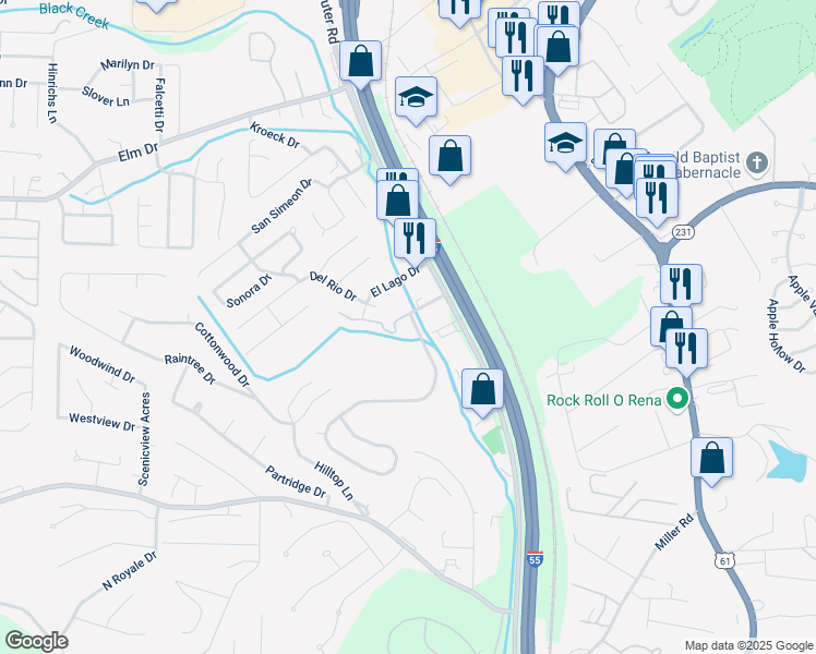 map of restaurants, bars, coffee shops, grocery stores, and more near 2020 Sierra Parkway in Arnold