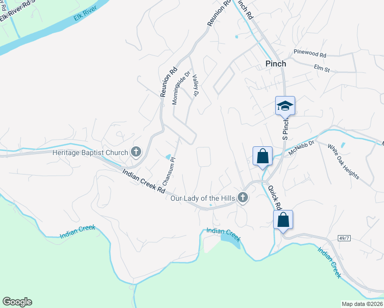 map of restaurants, bars, coffee shops, grocery stores, and more near 77-93 Morningside Drive in Elkview