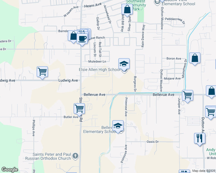 map of restaurants, bars, coffee shops, grocery stores, and more near 671 Bellevue Avenue in Santa Rosa