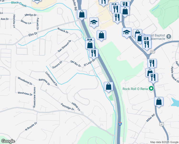 map of restaurants, bars, coffee shops, grocery stores, and more near 2020 Sierra Parkway in Arnold