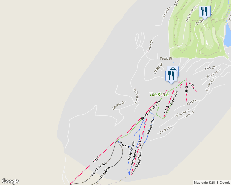 map of restaurants, bars, coffee shops, grocery stores, and more near 293 Wilson Way in Massanutten