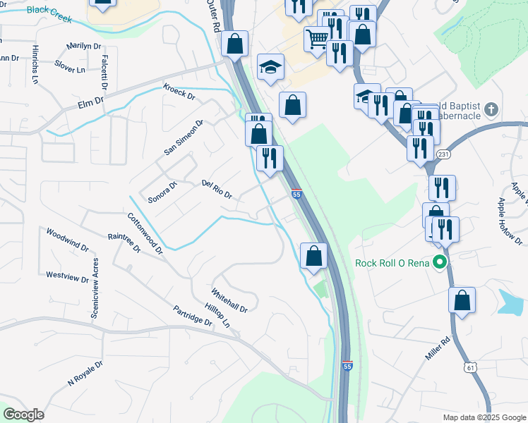 map of restaurants, bars, coffee shops, grocery stores, and more near 2020 Sierra Parkway in Arnold