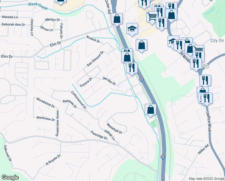 map of restaurants, bars, coffee shops, grocery stores, and more near 3901 Richmond Court in Arnold