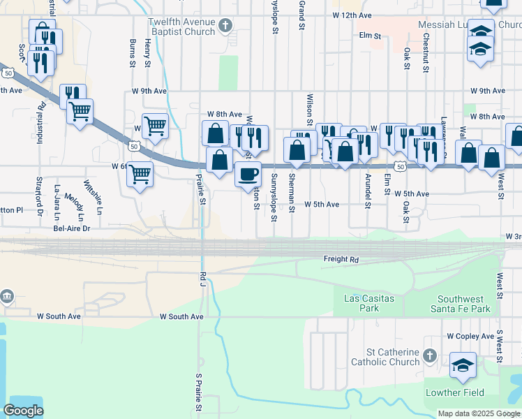 map of restaurants, bars, coffee shops, grocery stores, and more near 334 Funston Street in Emporia