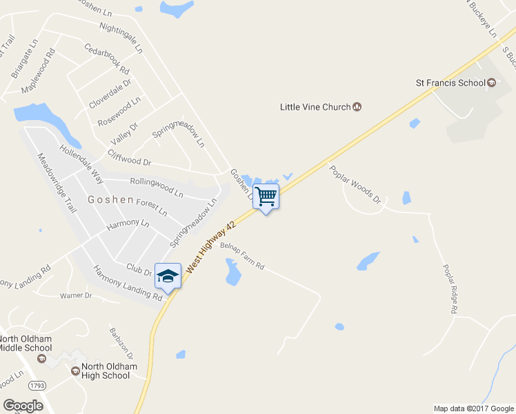 map of restaurants, bars, coffee shops, grocery stores, and more near 1000 Goshen Lane in Goshen