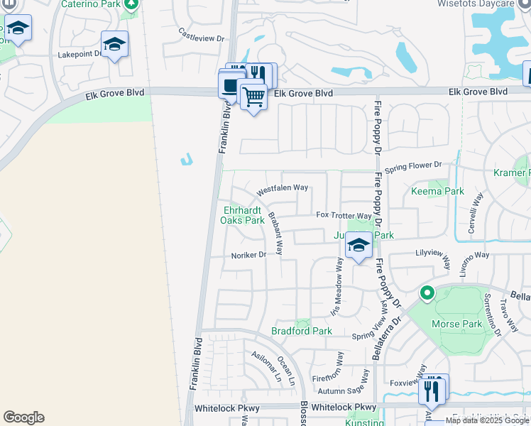 map of restaurants, bars, coffee shops, grocery stores, and more near 4816 Brabant Way in Elk Grove