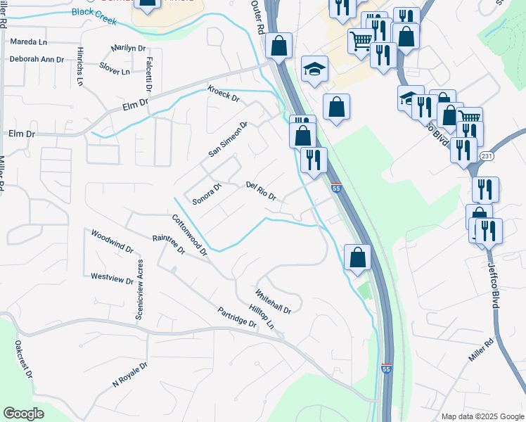 map of restaurants, bars, coffee shops, grocery stores, and more near 3901 Richmond Court in Arnold