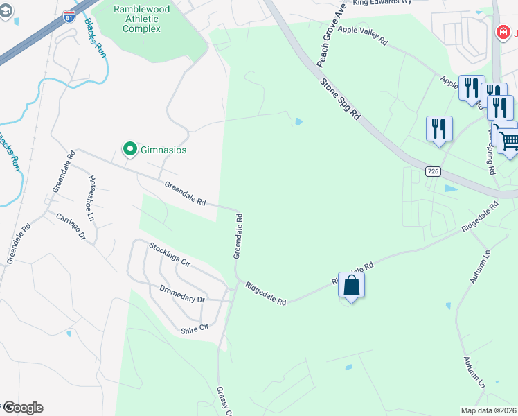 map of restaurants, bars, coffee shops, grocery stores, and more near 1583 Ridgedale Road in Mount Crawford