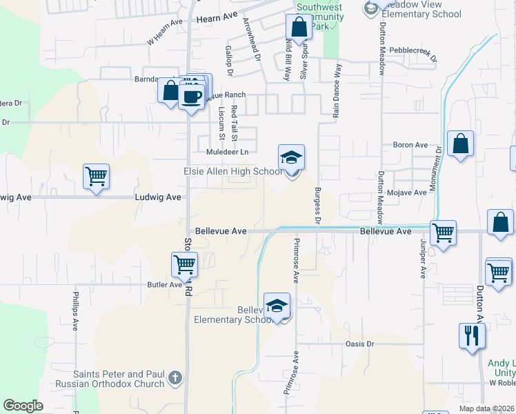 map of restaurants, bars, coffee shops, grocery stores, and more near 671 Bellevue Avenue in Santa Rosa