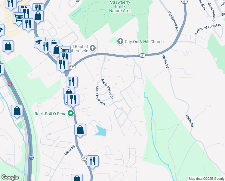 map of restaurants, bars, coffee shops, grocery stores, and more near 1048 Crabapple Court in Arnold
