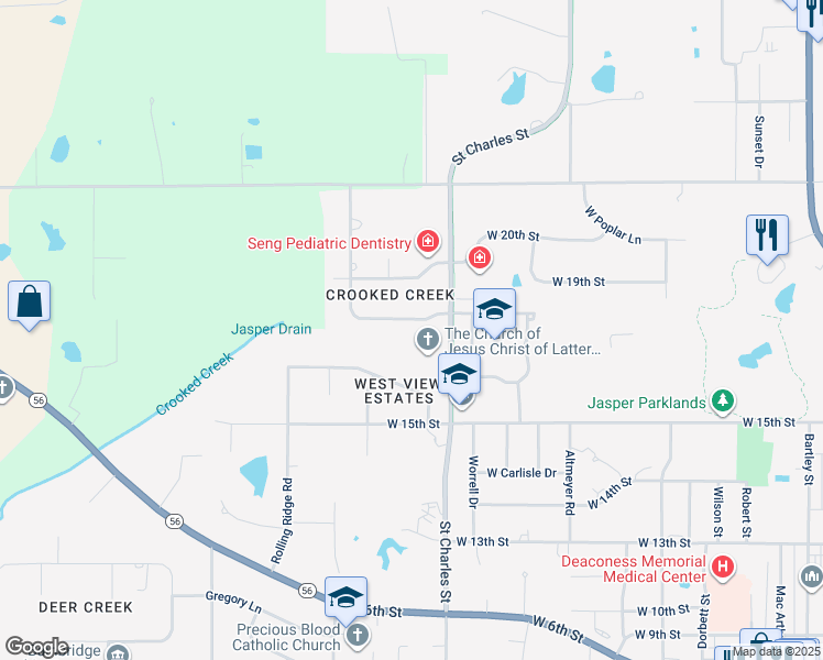 map of restaurants, bars, coffee shops, grocery stores, and more near 1337 Cobblestone Road in Jasper