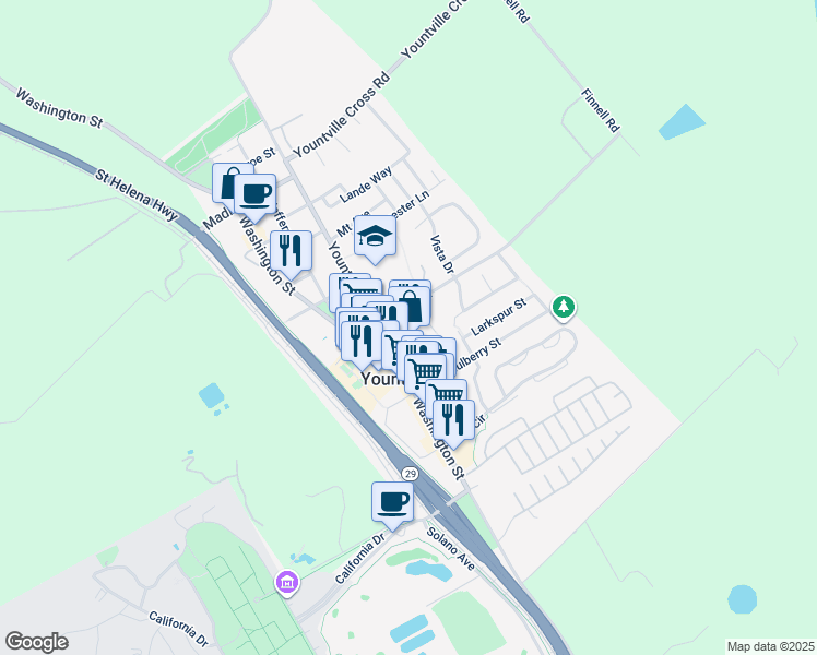 map of restaurants, bars, coffee shops, grocery stores, and more near 6526 Yount Street in Yountville