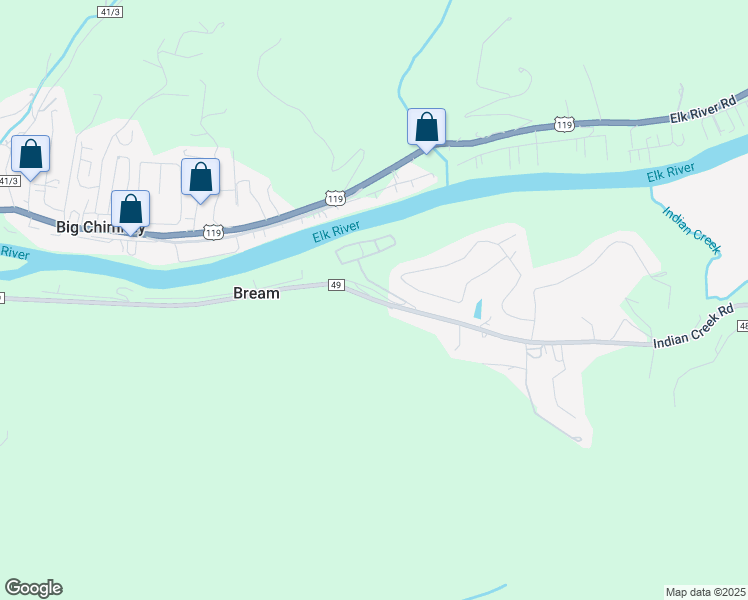 map of restaurants, bars, coffee shops, grocery stores, and more near 3910 Indian Creek Road in Elkview