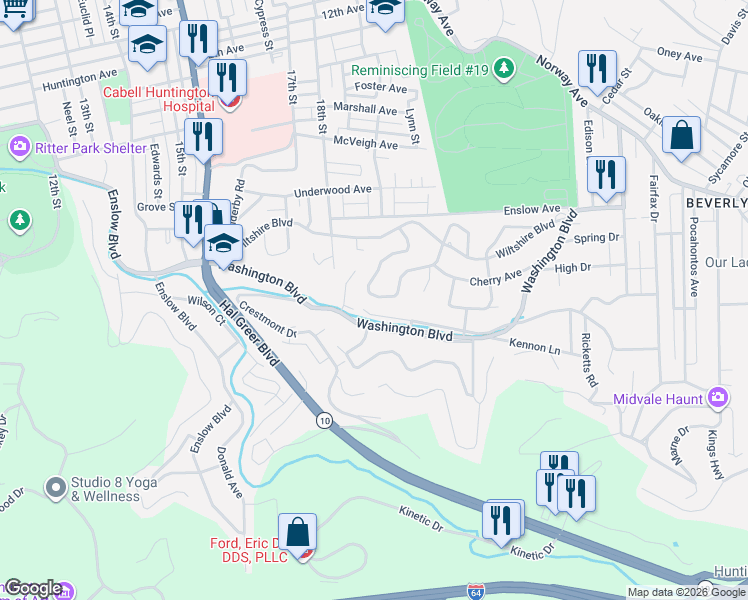 map of restaurants, bars, coffee shops, grocery stores, and more near 1840 Military Road in Huntington