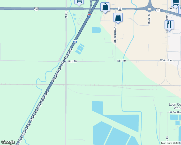 map of restaurants, bars, coffee shops, grocery stores, and more near 700 Road 170 in Emporia