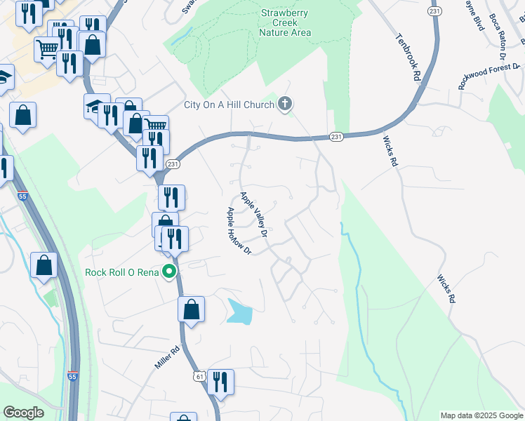 map of restaurants, bars, coffee shops, grocery stores, and more near 1043 Crabapple Court in Arnold
