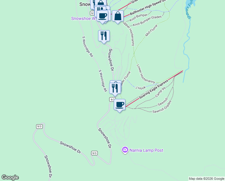 map of restaurants, bars, coffee shops, grocery stores, and more near West Ridge Road South in Dunmore