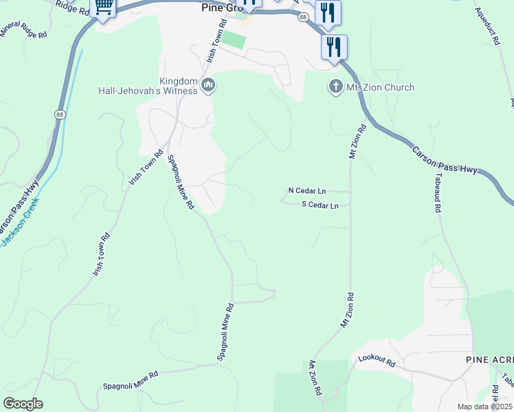 map of restaurants, bars, coffee shops, grocery stores, and more near 19914 Pitts Court in Pine Grove