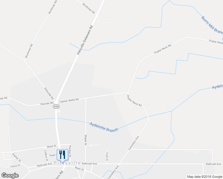 map of restaurants, bars, coffee shops, grocery stores, and more near 34752 Casher Wells Road in Pittsville