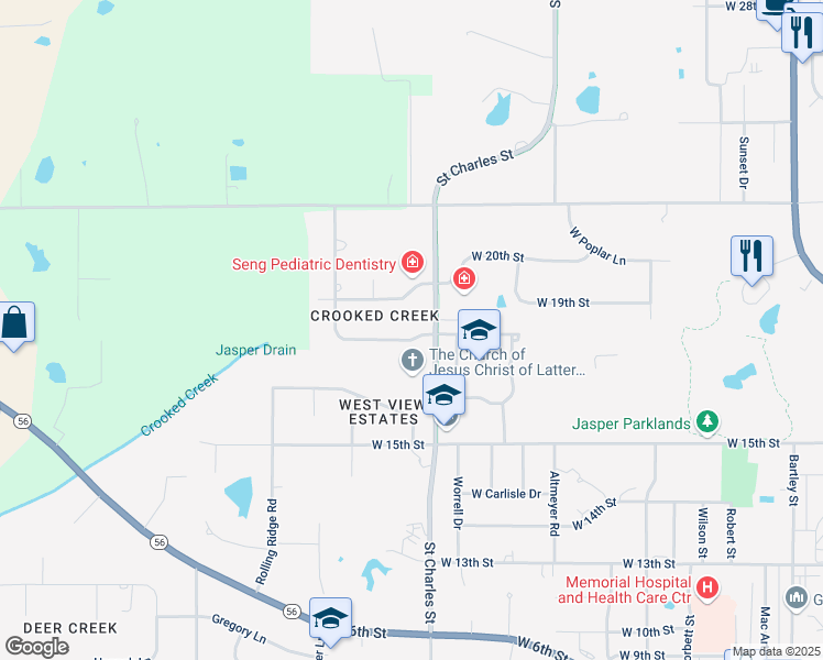 map of restaurants, bars, coffee shops, grocery stores, and more near 1337 Cobblestone Road in Jasper