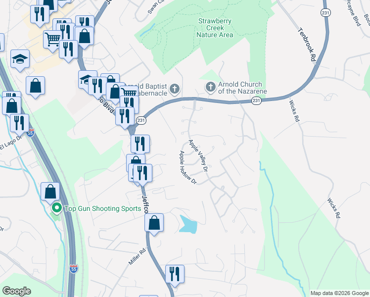 map of restaurants, bars, coffee shops, grocery stores, and more near 928 Grape Arbor Drive in Arnold
