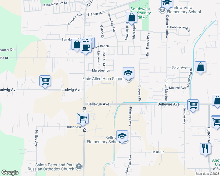 map of restaurants, bars, coffee shops, grocery stores, and more near 671 Bellevue Avenue in Santa Rosa