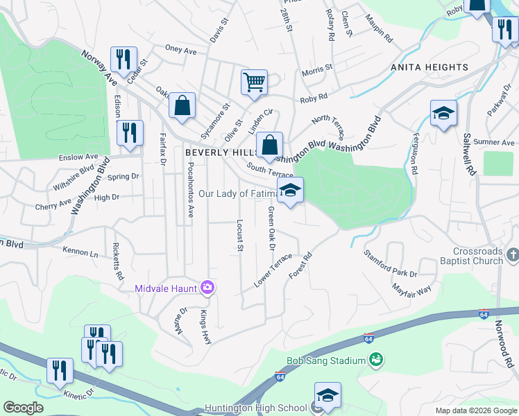 map of restaurants, bars, coffee shops, grocery stores, and more near 469 Norway Avenue in Huntington