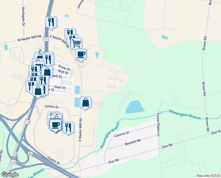 map of restaurants, bars, coffee shops, grocery stores, and more near 416 Talamore Court in Salisbury