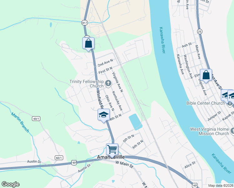 map of restaurants, bars, coffee shops, grocery stores, and more near 209-211 Virginia Avenue North in Saint Albans