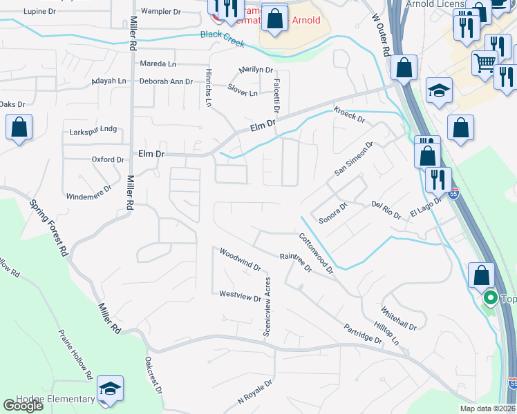 map of restaurants, bars, coffee shops, grocery stores, and more near 5015 Snowberry Street in Imperial