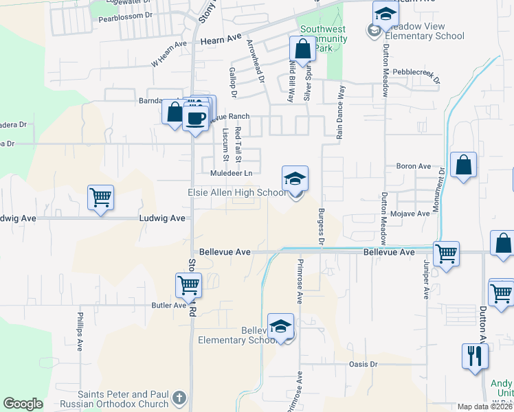 map of restaurants, bars, coffee shops, grocery stores, and more near 2872 Stony Point Road in Santa Rosa