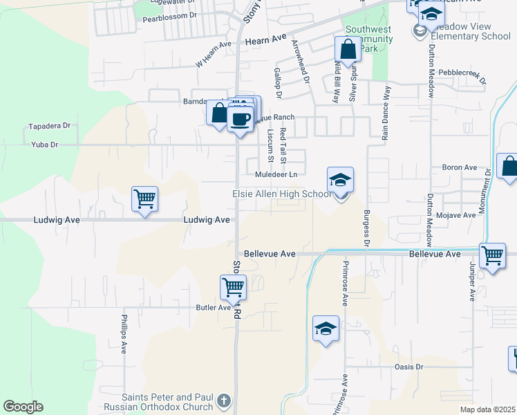map of restaurants, bars, coffee shops, grocery stores, and more near 2882 Stony Point Road in Santa Rosa
