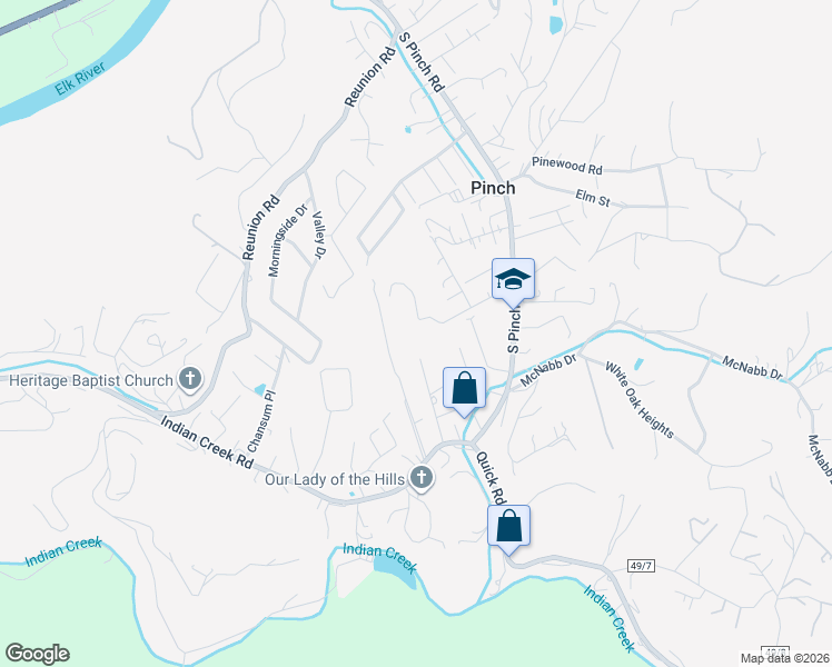 map of restaurants, bars, coffee shops, grocery stores, and more near 123 Leyland Lane in Elkview