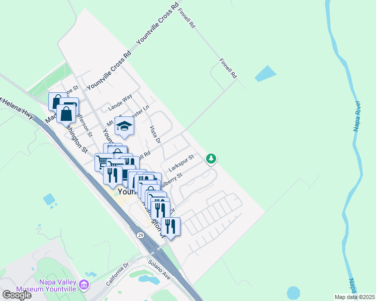 map of restaurants, bars, coffee shops, grocery stores, and more near 1875 Heritage Way in Yountville