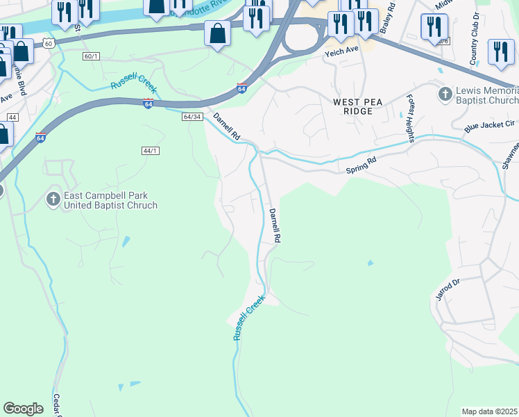 map of restaurants, bars, coffee shops, grocery stores, and more near 4769 Logan St in Huntington
