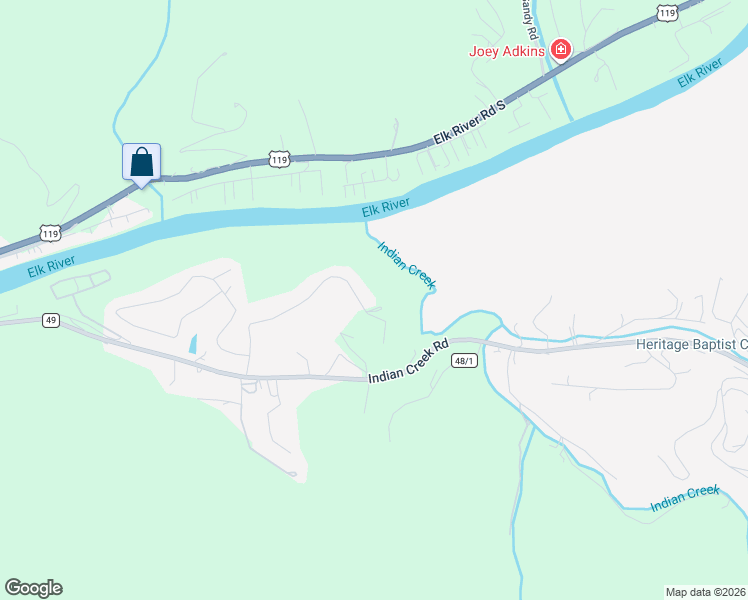 map of restaurants, bars, coffee shops, grocery stores, and more near 26 Cherokee Trail in Elkview