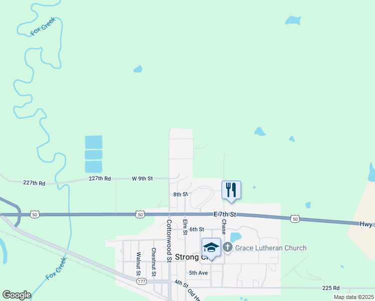 map of restaurants, bars, coffee shops, grocery stores, and more near 1006 Hickory Street in Strong City