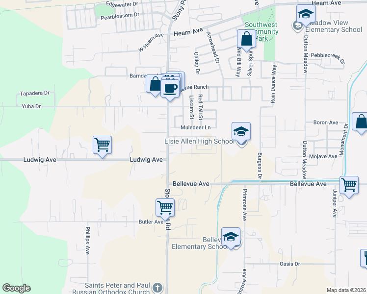 map of restaurants, bars, coffee shops, grocery stores, and more near 2882 Stony Point Road in Santa Rosa