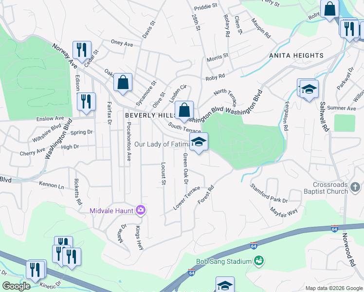 map of restaurants, bars, coffee shops, grocery stores, and more near 469 Norway Avenue in Huntington