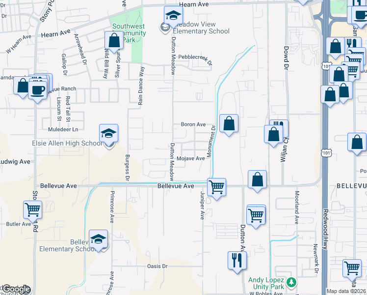 map of restaurants, bars, coffee shops, grocery stores, and more near 3353 Canyonlands Ave in Santa Rosa