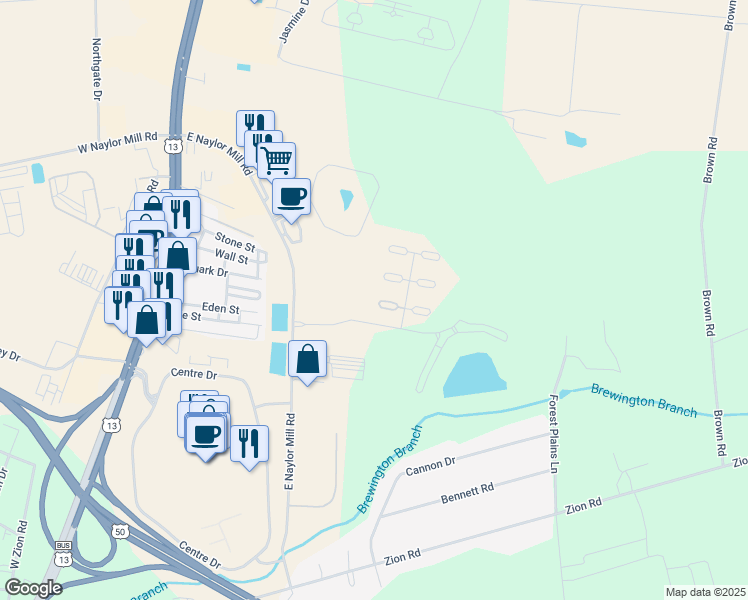 map of restaurants, bars, coffee shops, grocery stores, and more near 405 Lindenhurst Court in Salisbury