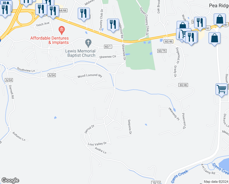 map of restaurants, bars, coffee shops, grocery stores, and more near 5635 Shawnee Drive in Huntington