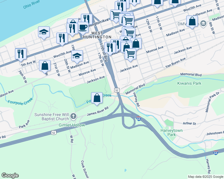 map of restaurants, bars, coffee shops, grocery stores, and more near 1100-1198 West 17th Street in Huntington