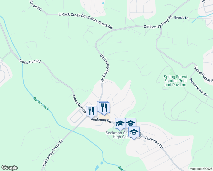 map of restaurants, bars, coffee shops, grocery stores, and more near 5134 Old Lemay Ferry Road in Imperial