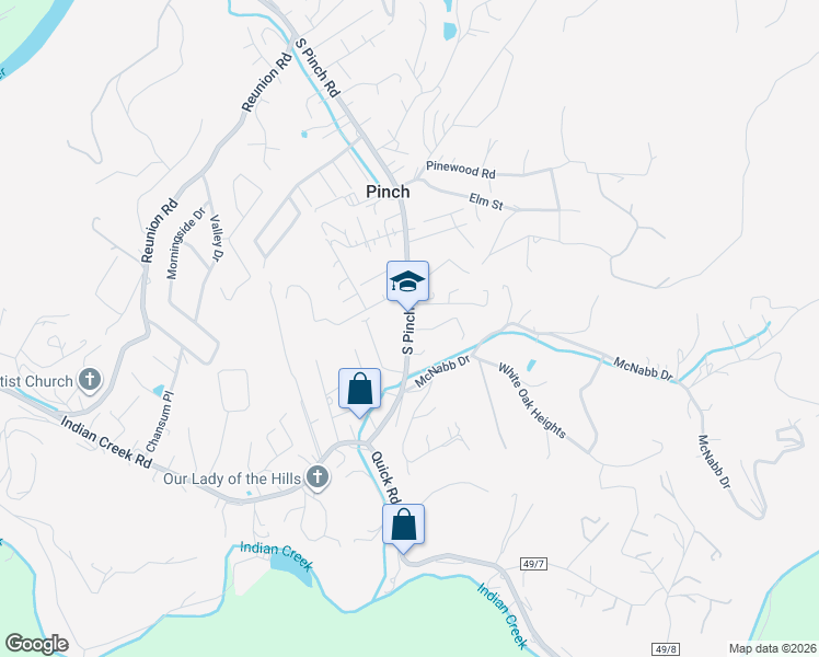 map of restaurants, bars, coffee shops, grocery stores, and more near 238 S Pinch Rd in Elkview