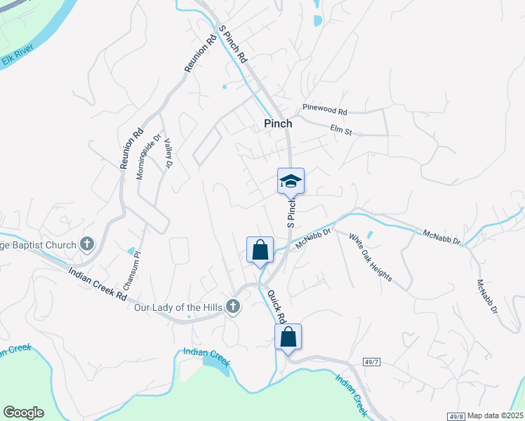 map of restaurants, bars, coffee shops, grocery stores, and more near 10 Mark Dr in Elkview