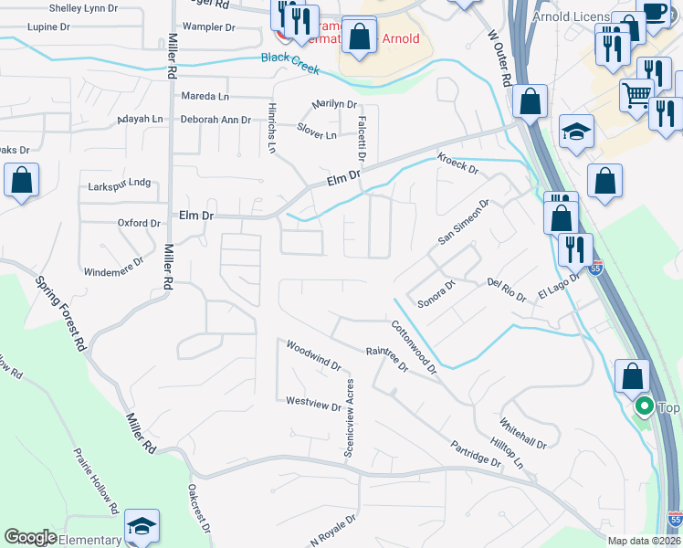 map of restaurants, bars, coffee shops, grocery stores, and more near 5015 Snowberry Street in Imperial