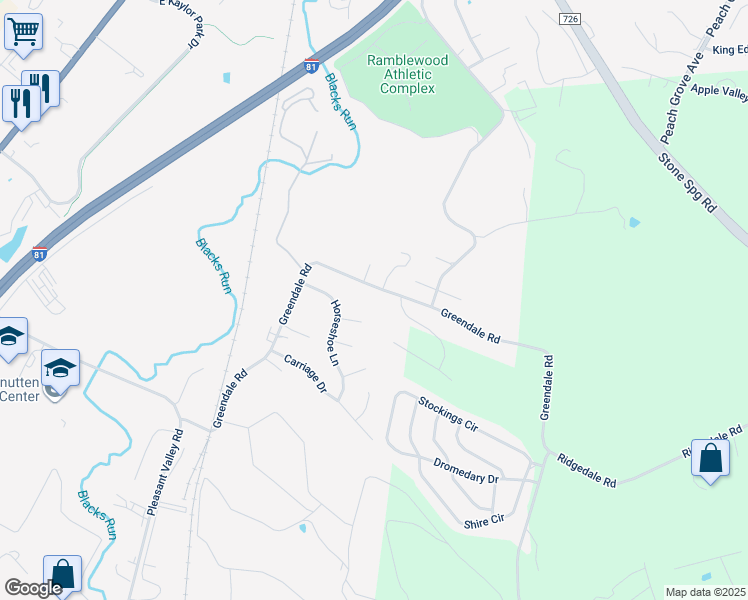 map of restaurants, bars, coffee shops, grocery stores, and more near 1071 Greendale Road in Harrisonburg